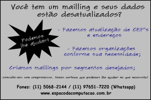 Atualização e inserção de dados de contatos para mala direta banco de dados de clientes e planilhas em geral 722177