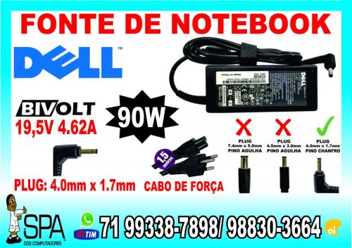 Carregador Dell 19.5v 4.62a 90w 4.0mm x 1.7mm sem agulha em Salvador 717202