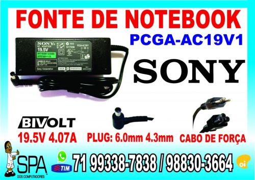 Carregador Sony Pcga-ac19v1 19.5v 4.07a Plug 6.0mm x 4.3mm em Salvador Ba 717204