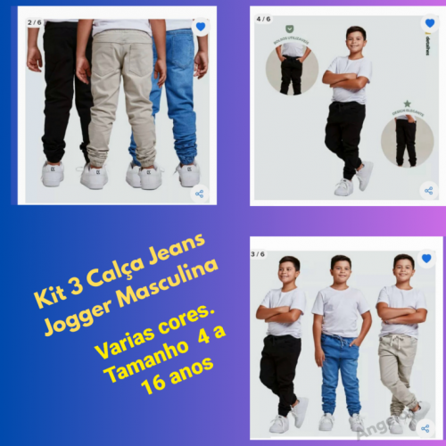  Kit com 3 calças jeans jogger masculino 724639