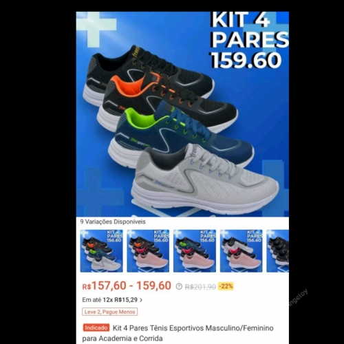 Kits 4 pares de tenis unisex 717121