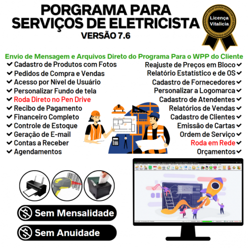 Programa Os Serviços de eletricista   com Vendas Financeiro e Estatísticas v7.6 Plus  Whatsapp via Os - Fpqsystem 657266