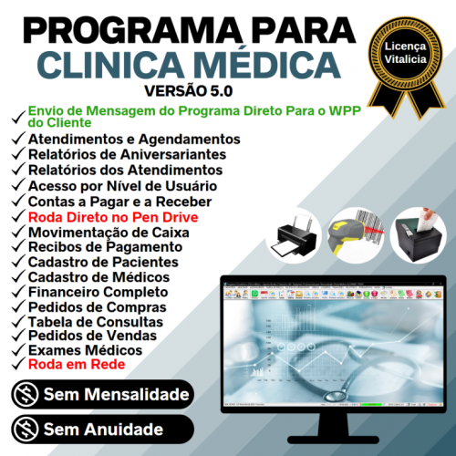 Programa Consultório e Clinica Médica com Agendamento Vendas e Financeiro v5.0 Plus Whatsapp - Fpqsystem 718842