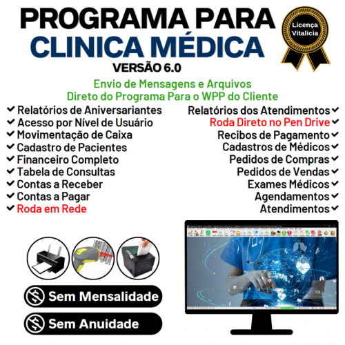 Programa Consultório e Clinica Médica com Agendamento Vendas e Financeiro v6.0 Plus Whatsapp - Fpqsystem 718843