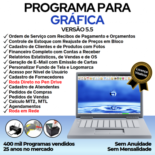 Programa Gráfica Rápida com Cadastro de Clientes Serviços e Financeiro v5.5 Plus - Fpqsystem 718570