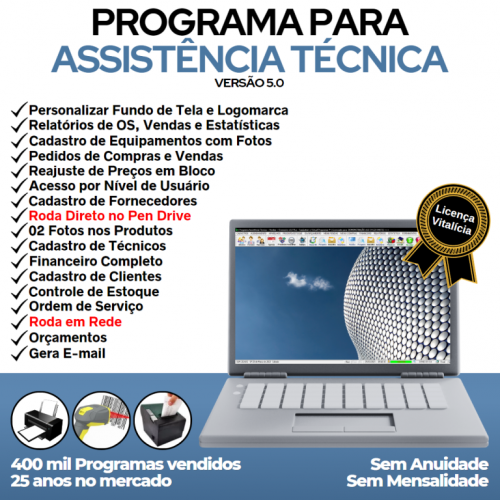 Programa Ordem de Serviço Assistência Técnica Vendas Estoque e Financeiro v5.0 Plus - Fpqsystem 718552