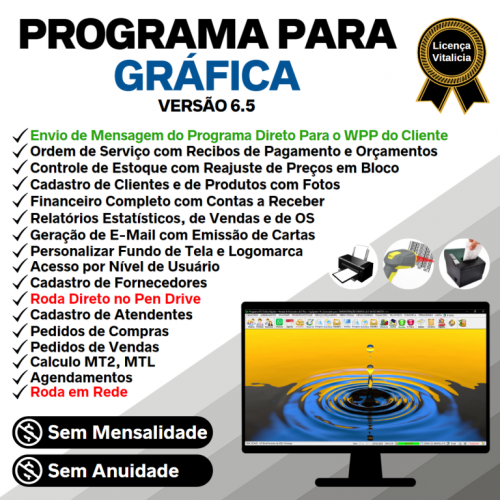 Programa Ordem de Serviço Gráfica Rápida Vendas Estoque Financeiro e Estatística v6.5 Plus Whatsapp - Fpqsystem 718877