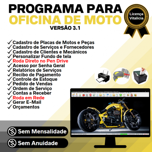 Programa Ordem de Serviço para Oficina Mecânica Moto Vendas Estoque v3.1 - Fpqsystem 718913