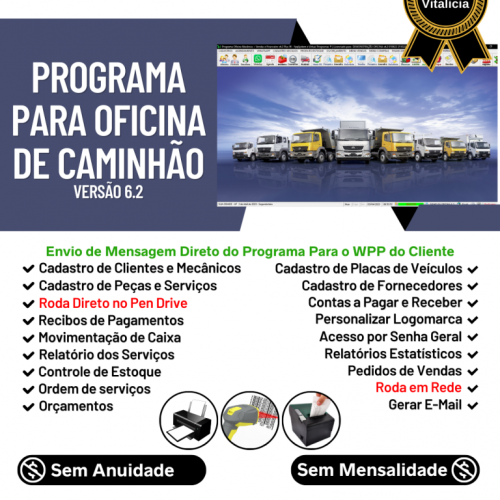 Programa Os Oficina Mecânica Caminhão com Check List Vendas Estoque e Financeiro v6.2 Plus Whatsapp - Fpqsystem 718885