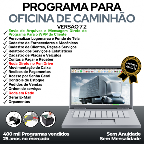 Programa Os Oficina Mecânica Caminhão com Check List Vendas Estoque e Financeiro v7.2 Plus Whatsapp via Os - Fpqsystem 718876