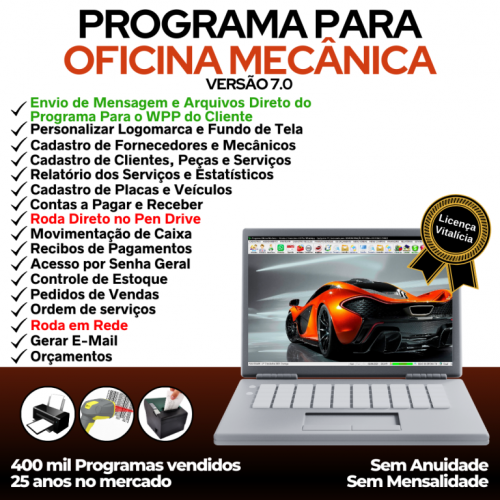 Programa Os Oficina Mecânica com Check List Vendas Estoque e Financeiro v7.0 Plus Whatsapp via Os - Fpqsystem 718884