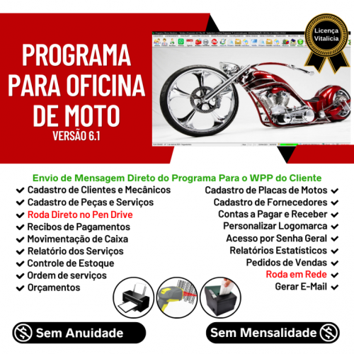 Programa Os Oficina Mecânica Moto com Check List Vendas Estoque e Financeiro v6.1 Plus Whatsapp - Fpqsystem 718881