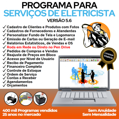 Programa Os Serviços de Eletricista com Vendas Financeiro e Estatística v5.6 Plus - Fpqsystem 657108