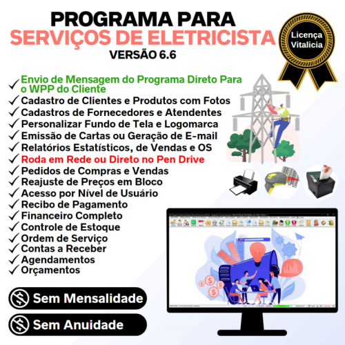 Programa Os Serviços de eletricista   com Vendas Financeiro e Estatística v6.6 Plus  Whatsapp - Fpqsystem 657188