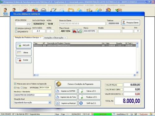 Programa para Autoelétrico Ordem de Serviço e Orçamentos v1.0 - Fpqsystem 718535