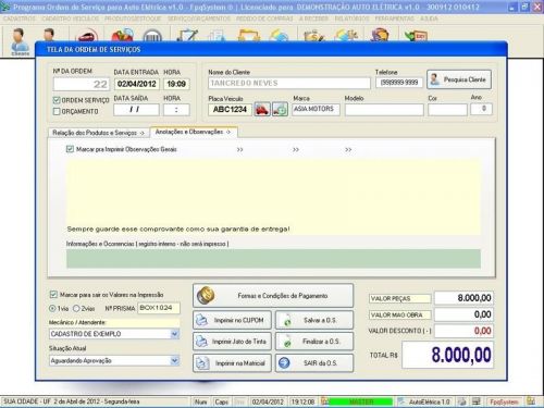 Programa para Autoelétrico Ordem de Serviço e Orçamentos v1.0 - Fpqsystem 718536