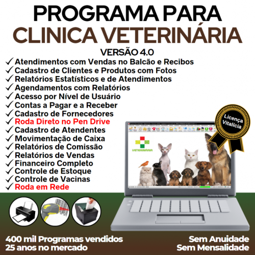 Programa para Clinica Veterinária com Agendamento Vendas e Financeiro v4.0 Plus - Fpqsystem 718578