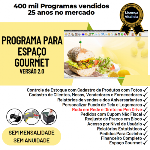 Programa para Espaço Gourmet Bares e Restaurantes Pdv Mesas v2.0 Plus - Fpqsystem 718572