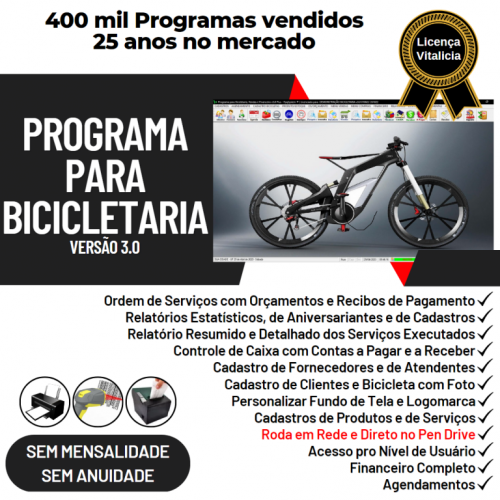 Programa para Loja de Bicicletaria com Serviços Vendas Estoque e Financeiro v3.0 Plus - Fpqsystem 718886