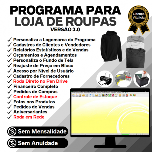 Programa para Loja de Roupas  Controle de Estoque Pedido de Vendas e Financeiro v3.0 Plus - Fpqsystem 655877