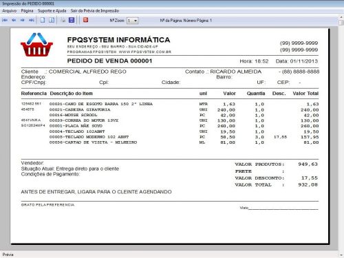 Programa para Madeireira com Controle de Estoque Pedido de Vendas v1.0 - Fpqsystem 653064