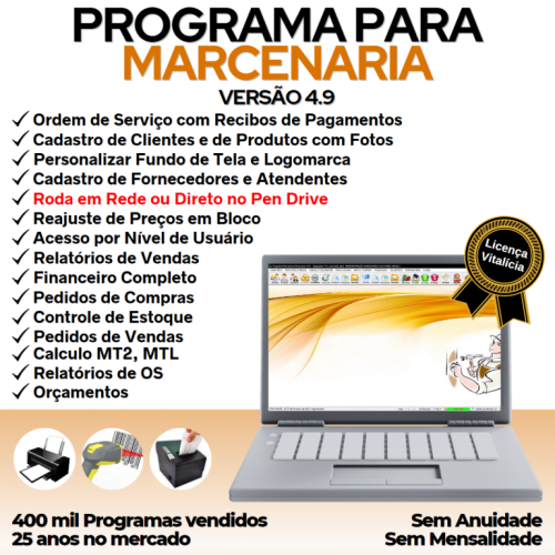 Programa para Marcenaria com Ordem de Serviço Orçamentos Vendas e Financeiro v4.9 - Fpqsystem 718545