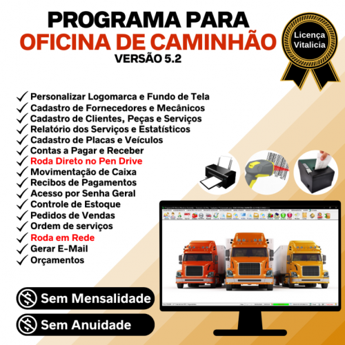 Programa para Oficina Mecânica Caminhão com Check List  Vendas e Financeiro v5.2 Plus - Fpqsystem 718553