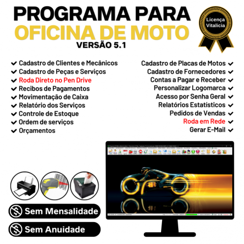 Programa para Oficina Mecânica Moto com Check List  Vendas e Financeiro v5.1 Plus - Fpqsystem 718555