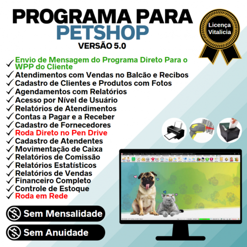 Programa para Petshop com Agendamento Vendas e Financeiro v5.0 Plus Whatzapp - Fpqsystem 718846