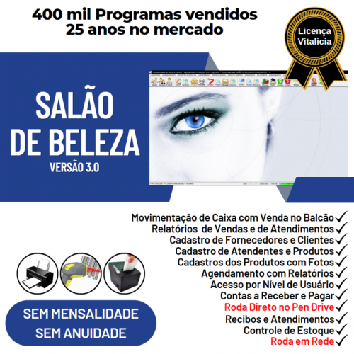 Programa para Salão de Beleza e Estética com Vendas e Financeiro v3.0 - Fpqsystem  Virtual Programas 718566