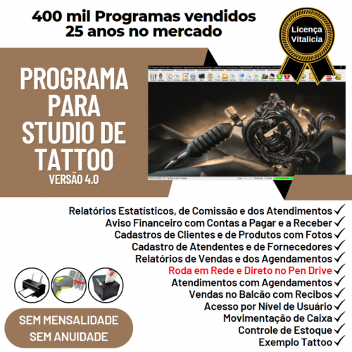 Programa para Studio Tatoo Atendimento Agendamento Financeiro v4.0 Plus - Fpqsystem 718832