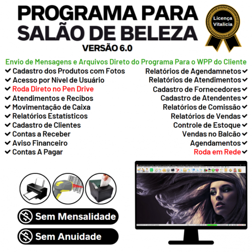 Programa Salão de Beleza Agendamento Vendas e Financeiro v6.0 Plus Whatsapp via Atendimento - Fpqsystem 718841