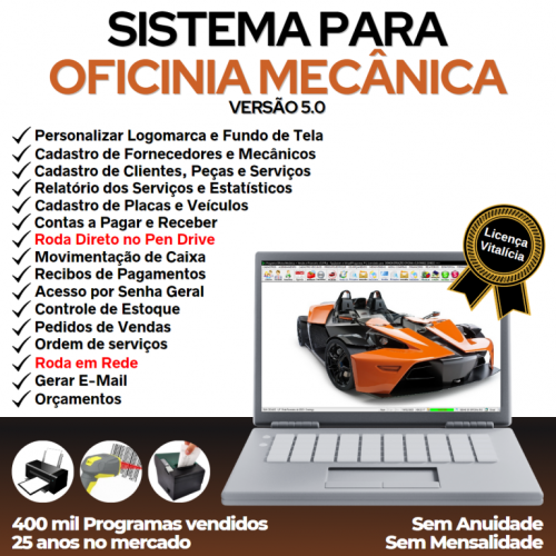 Sistema Ordem de Serviço para Oficina Mecânica com Check List Vendas Estoque e Financeiro v5.0 Plus - Fpqsystem 660346