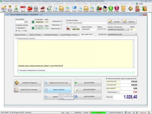 Sistema Ordem de Serviço para Oficina Mecânica com Check List Vendas Estoque e Financeiro v5.0 Plus - Fpqsystem 660372