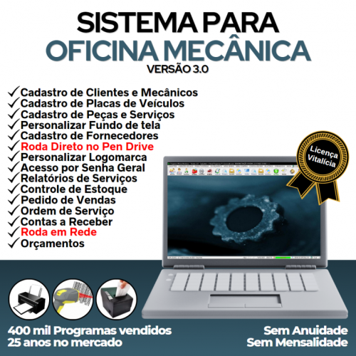 Sistema Ordem de Serviço para Oficina Mecânica com Vendas e Estoque v3.0 - Fpqsystem 660427