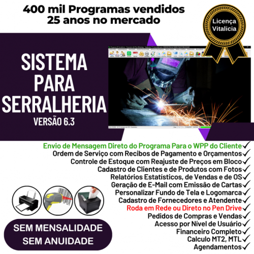 Sistema Ordem de Serviço Serralheria  Vendas  Financeiro v6.3 Whatsapp - Fpqsystem 682437