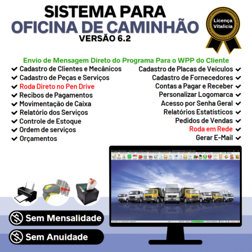 Sistema Os Oficina Mecânica Caminhão com Check List Vendas Estoque e Financeiro v6.2 Plus  Whatsapp - Fpqsystem 661117