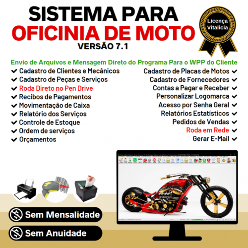 Sistema Os Oficina Mecânica com Moto Check List Vendas Estoque e Financeiro v7.1 Plus  Whatsapp via Os - Fpqsystem 660845