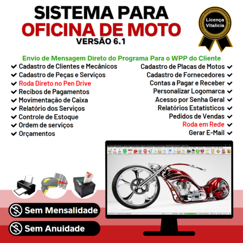 Sistema Os Oficina Mecânica Moto com Check List Vendas Estoque e Financeiro v6.1 Plus  Whatsapp - Fpqsystem 660885