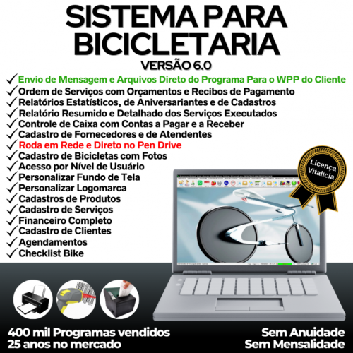 Sistema para Loja de Bicicletaria com Serviços Vendas Estoque e Financeiro v6.0 Plus Whatsapp - Fpqsystem 682101