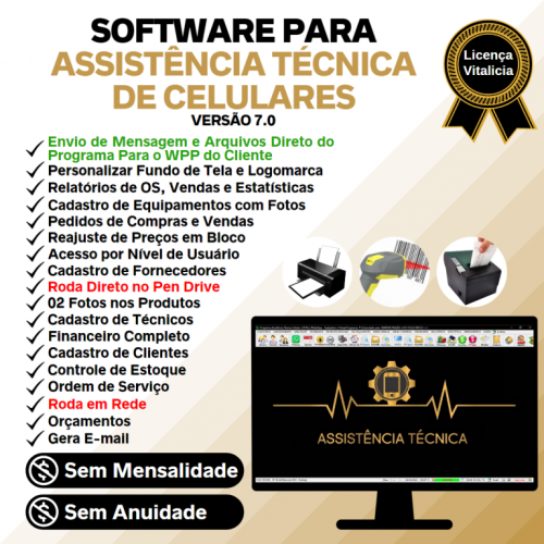 Software Ordem de Serviço Assistência Técnica Celular Vendas Financeiro Estatística v7.0 Plus  Whatsapp - Fpqsystem 660538