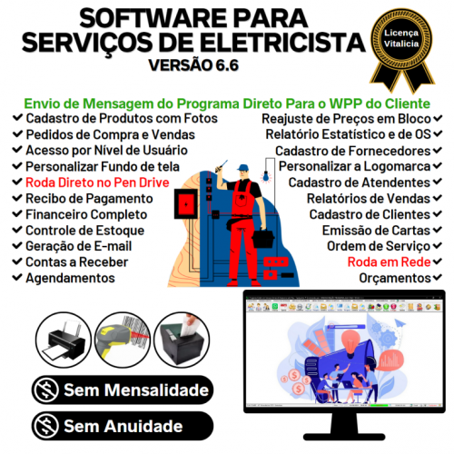 Software Os Serviços de eletricista com Vendas Financeiro e Estatística v6.6 Plus  Whatsapp - Fpqsystem 664254