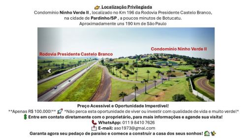 Venda De Um Terreno 450 M2 Em Condominío Fechado “condominío Ninho Verde Ii”  No Km 196 Da Rodovia Presidente Castelo Branco – Cidade De Pardinho – Sp 732971