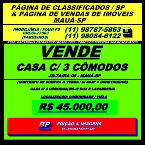 Vende Casa Com 3 Cômodos - Jd.zaira 06 - Mauá-sp 723329